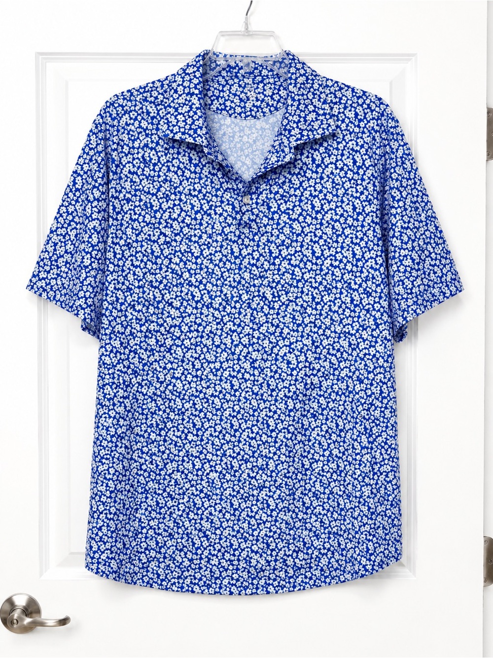 Rhoback Blue Micro-Flower Print Polo